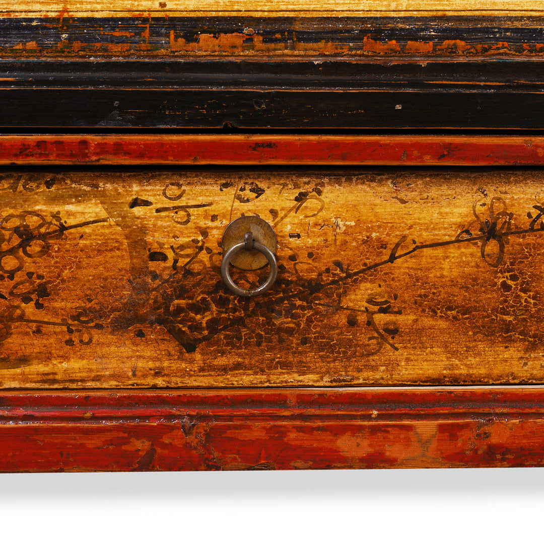 Drawer Handle Detail From Antique Painted Chinese Sideboard From Qinghai | Indigo Antiques