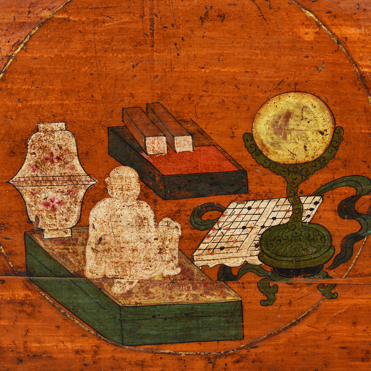 Artwork Detail From Antique 3 Door Painted Sideboard From Mongolia | Indigo Antiques