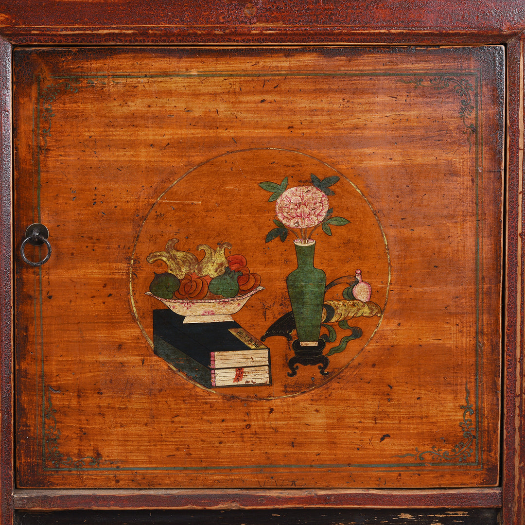 Artwork Detail From Door Or Antique 3 Door Painted Sideboard From Mongolia | Indigo Antiques