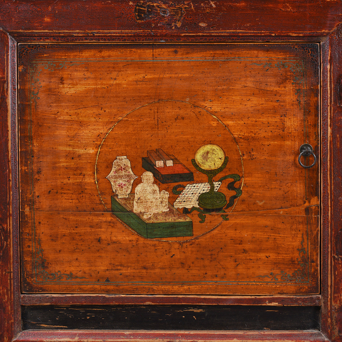 Artwork Detail From Door Or Antique 3 Door Painted Sideboard From Mongolia | Indigo Antiques