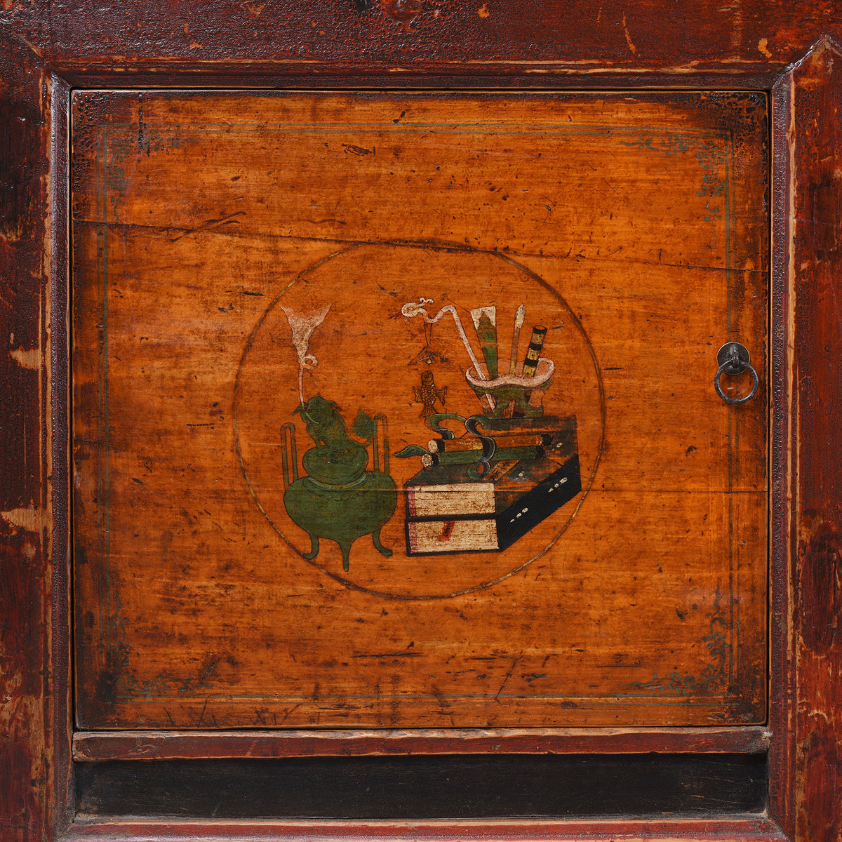 Artwork Detail From Door Or Antique 3 Door Painted Sideboard From Mongolia | Indigo Antiques