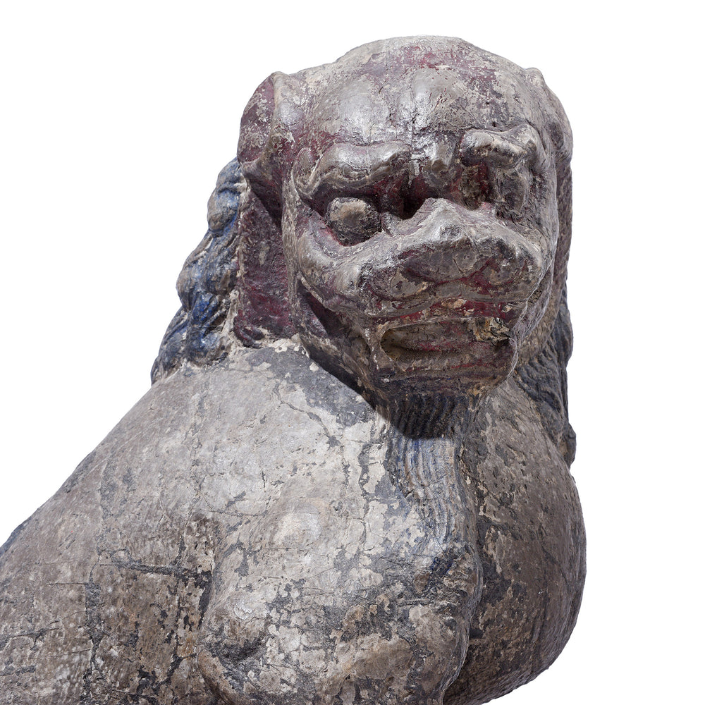 Facial Detail From Pair Of Stone Foo Dogs | Indigo Antiques