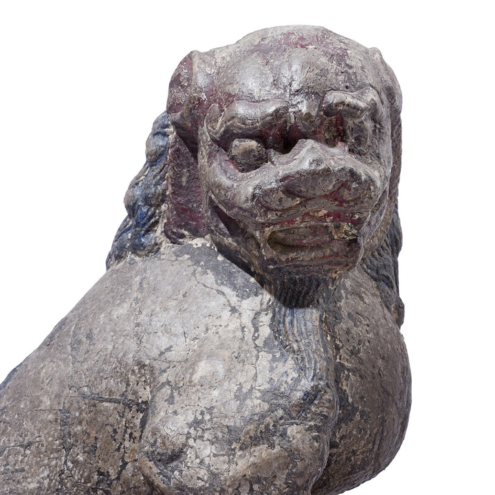 Facial Detail From Pair Of Stone Foo Dogs | Indigo Antiques