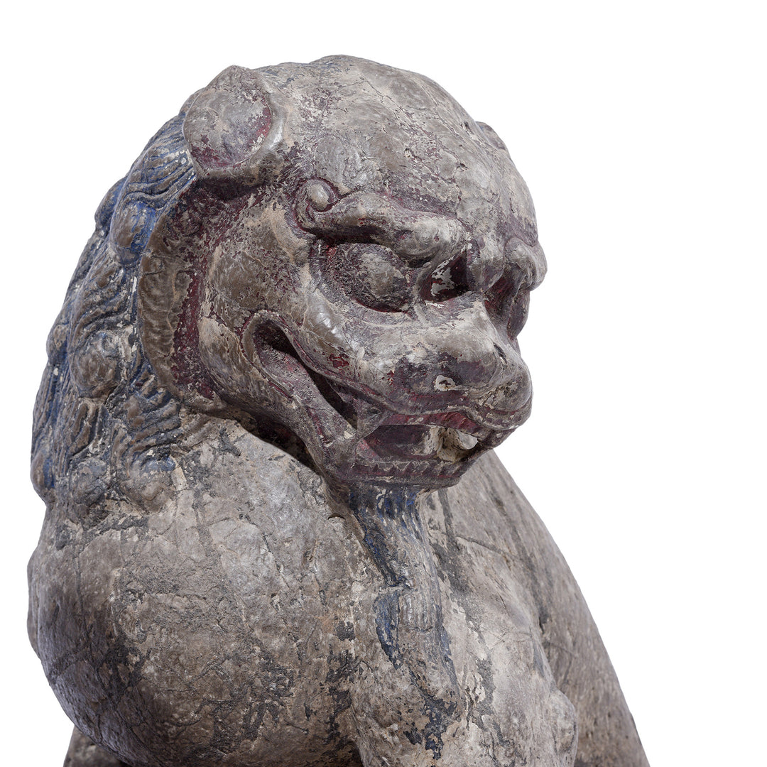 Facial Detail From Pair Of Stone Foo Dogs | Indigo Antiques