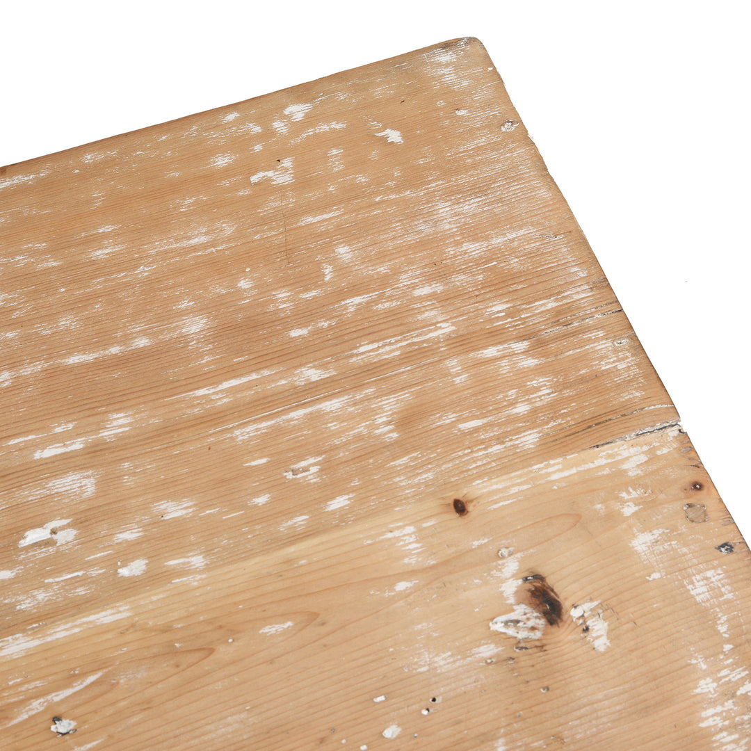 Corner Detail From Antique Chinese Sideboard With Hand-Painted Floral And Figurative Panels In A Distressed Natural Wood Frame