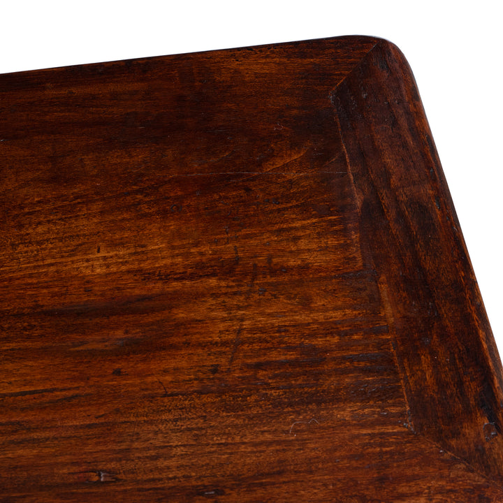 Surface Detail From 19th Century Chinese Poplar Altar Table From Hebei With Worn Burgundy Lacquer