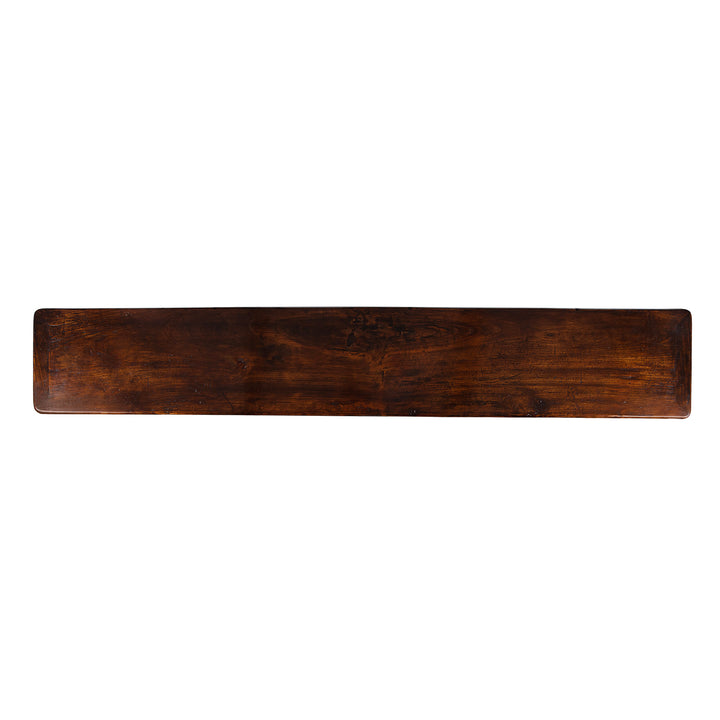 Top Down View Of 19th Century Chinese Poplar Altar Table From Hebei With Worn Burgundy Lacquer