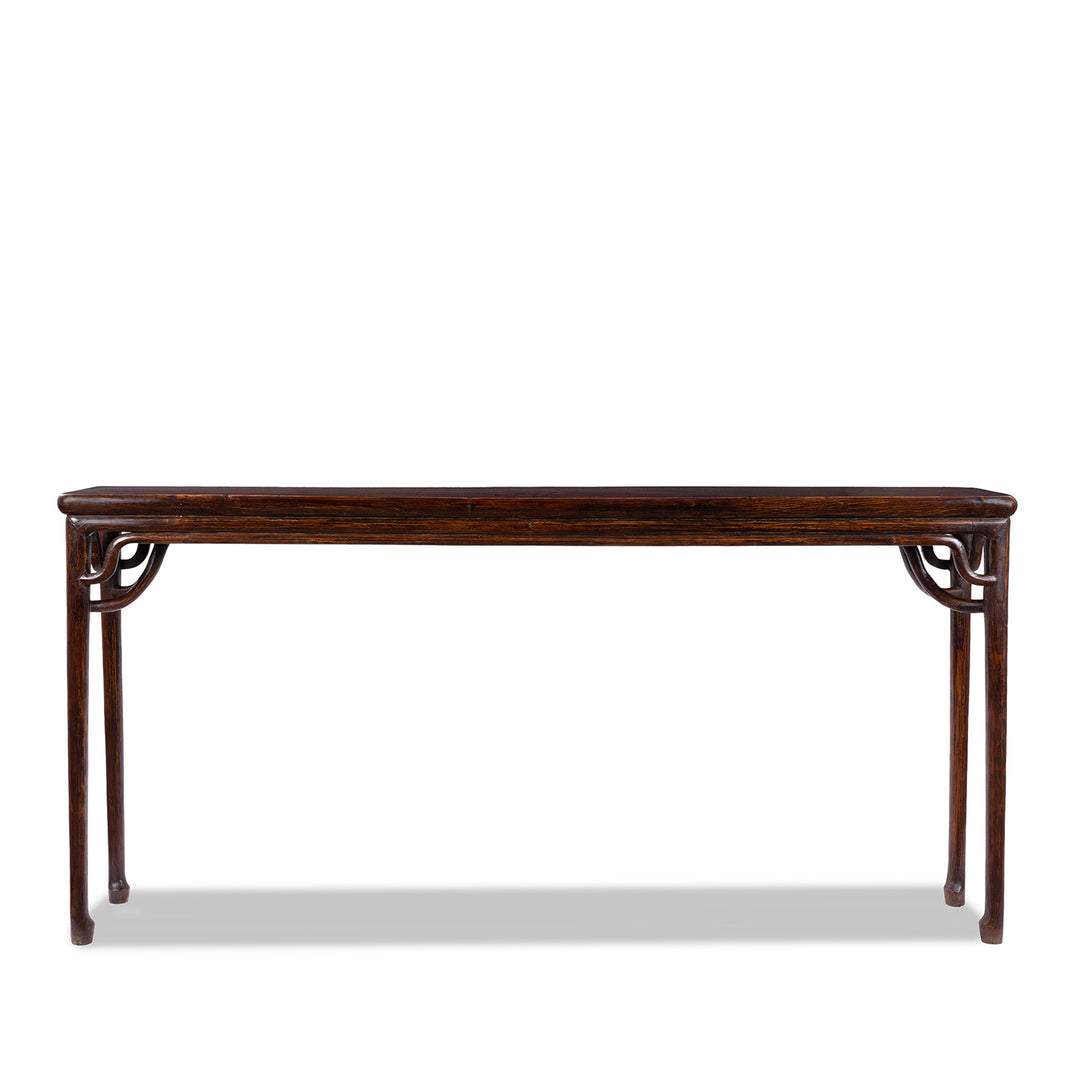 19th Century Chinese Poplar Altar Table From Hebei With Worn Burgundy Lacquer