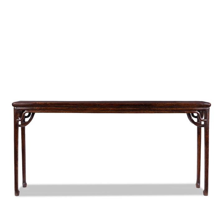 19th Century Chinese Poplar Altar Table From Hebei With Worn Burgundy Lacquer