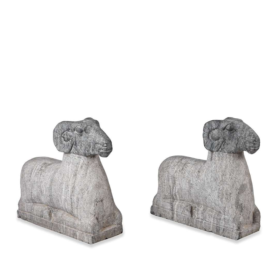 Angled View Of Hand Carved Granite Ram From Hebei Province | Indigo Antiques