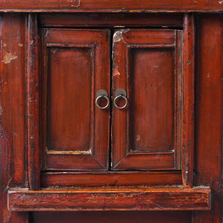 Doors Detail From Antique Red Lacquer Bedside Cabinet From Shanxi | Indigo Antiques