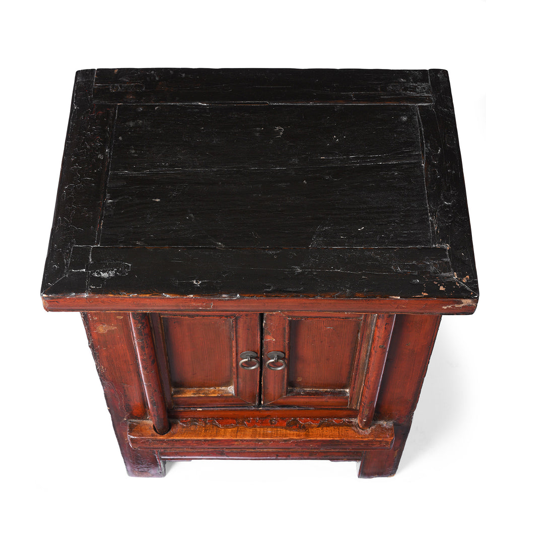Top Down View Of Antique Red Lacquer Bedside Cabinet From Shanxi | Indigo Antiques