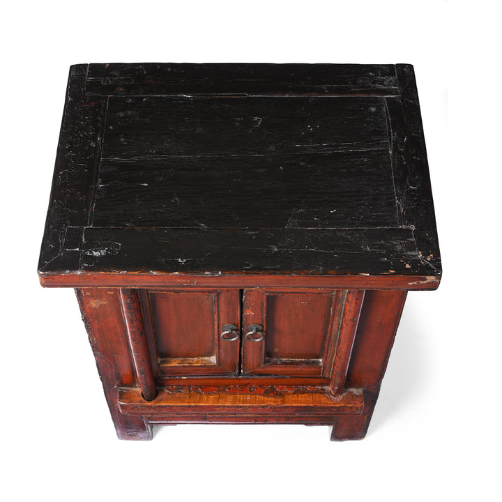 Top Down View Of Antique Red Lacquer Bedside Cabinet From Shanxi | Indigo Antiques