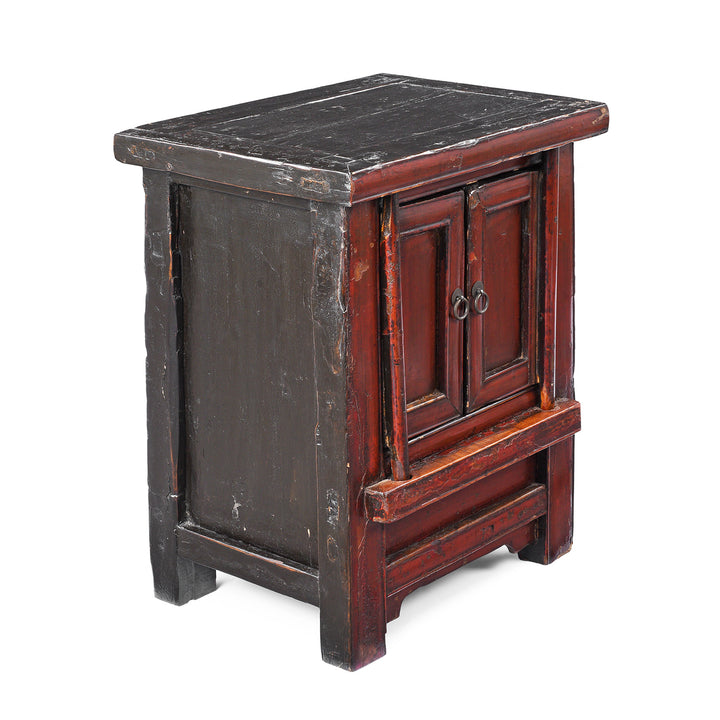 Angled View Of Antique Red Lacquer Bedside Cabinet From Shanxi | Indigo Antiques