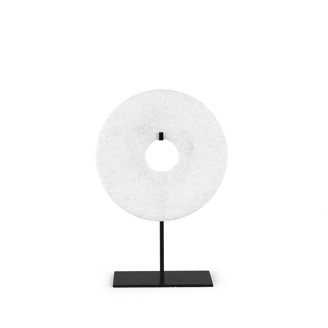 Small White Polished Marble Bi on Iron Stand | Indigo Antiques
