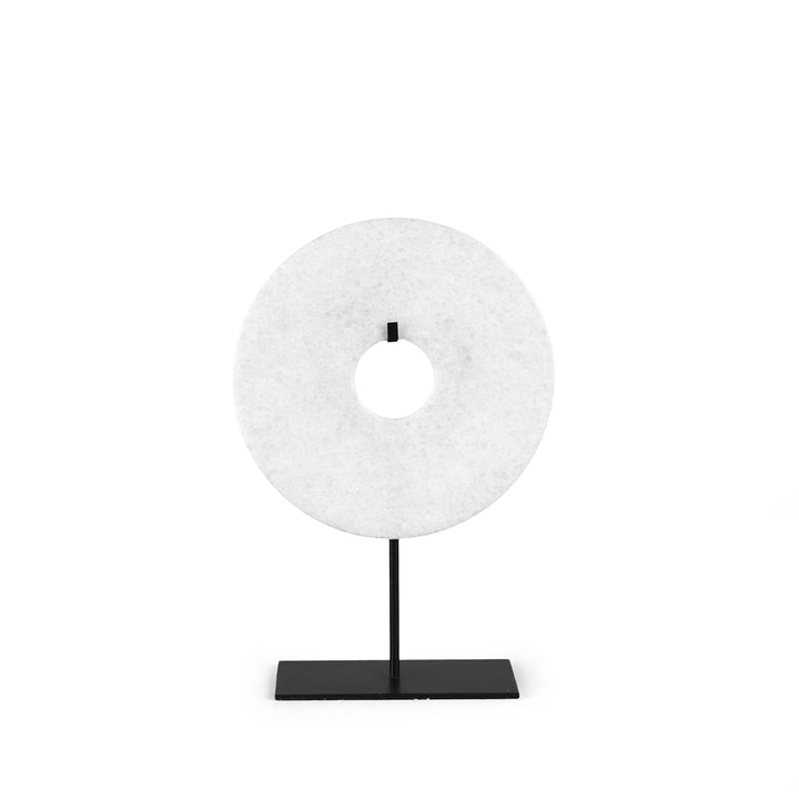 Small White Polished Marble Bi on Iron Stand | Indigo Antiques