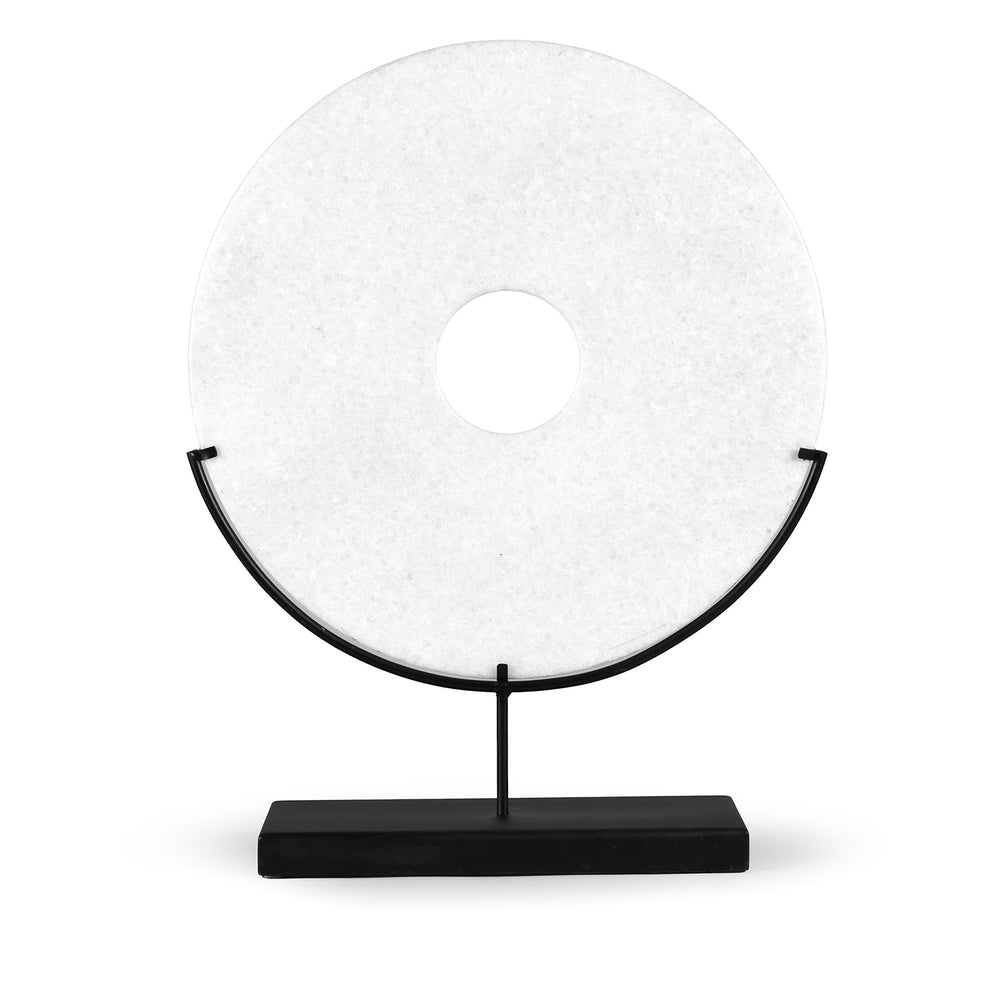 Large White Polished Marble Bi on Iron Stand | Indigo Antiques