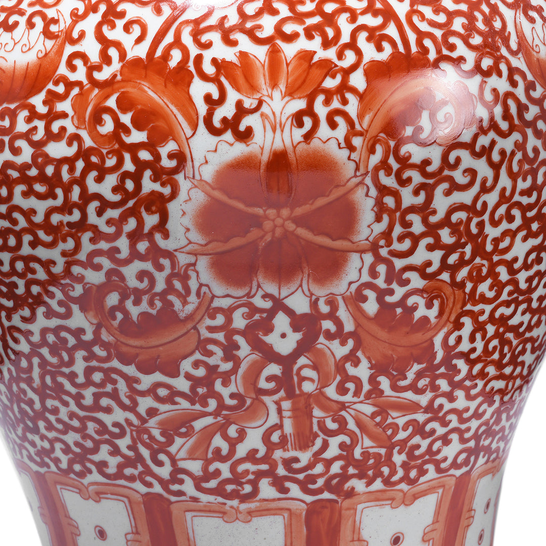 Decoration Detail From Reproduction Porcelain Temple Jar -  Kangxi Orange | Indigo Antiques