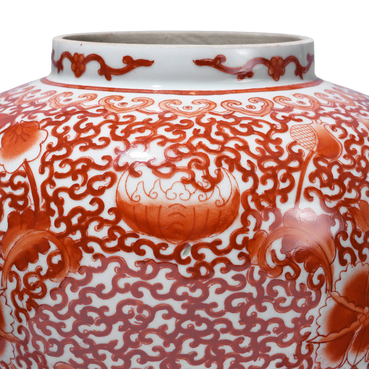 Rim Detail From Reproduction Porcelain Temple Jar -  Kangxi Orange | Indigo Antiques