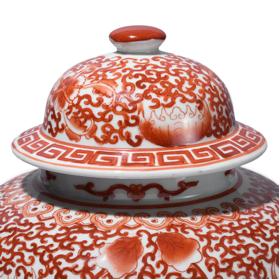 Lid Detail From Reproduction Porcelain Temple Jar -  Kangxi Orange | Indigo Antiques