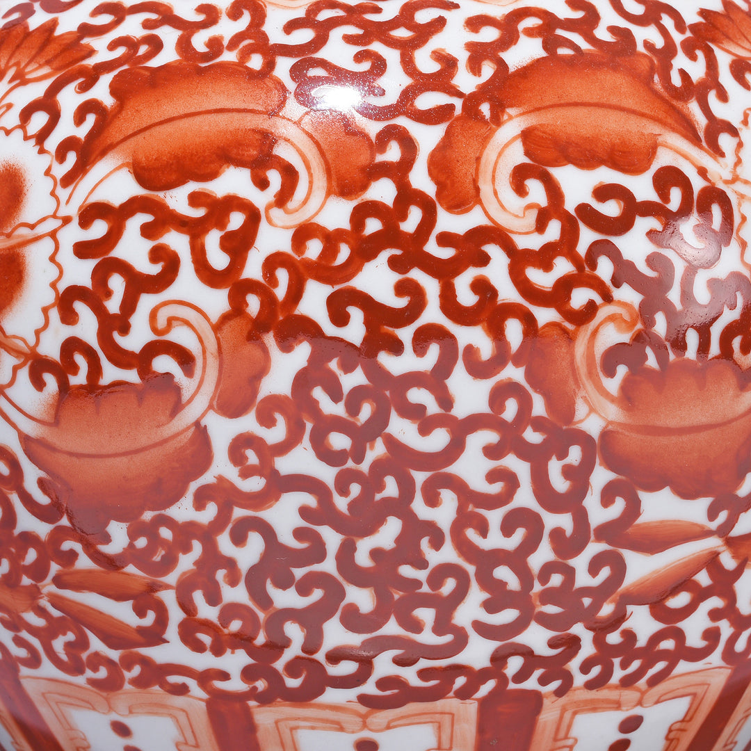Paintwork Detail From Reproduction Porcelain Rice Jar - Kangxi Orange Design | Indigo Antiques