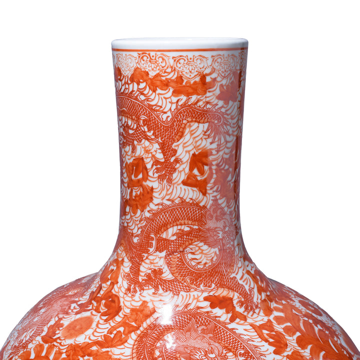 Neck Detail From Large Orange Glaze Porcelain Dragon Vase | Indigo Antiques