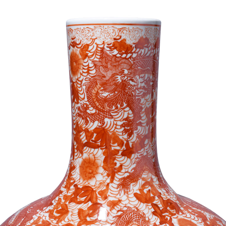 Neck Detail From Large Orange Glaze Porcelain Dragon Vase | Indigo Antiques