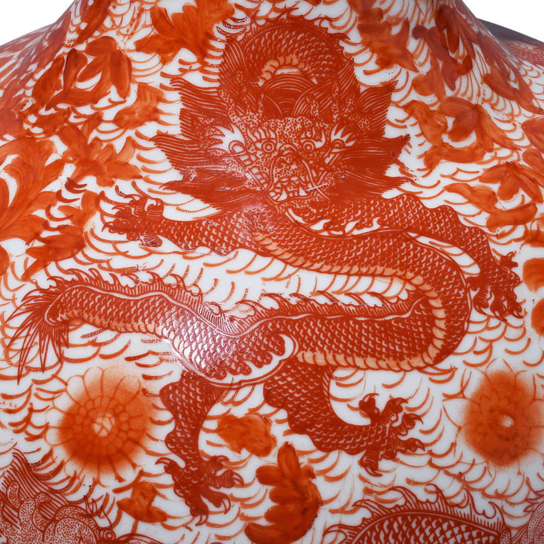 Dragon Detail From Large Orange Glaze Porcelain Dragon Vase | Indigo Antiques