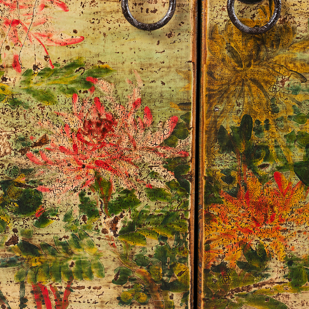 Floral Painting Detail From Vintage Mint Painted Floral Sideboard From Shanxi | Indigo Antiques