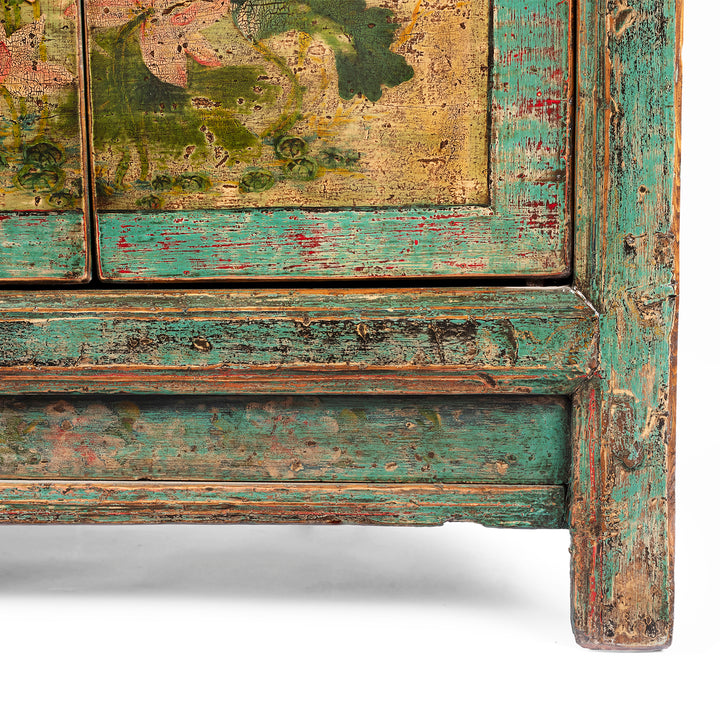 Leg Detail From Vintage Mint Painted Floral Sideboard From Shanxi | Indigo Antiques