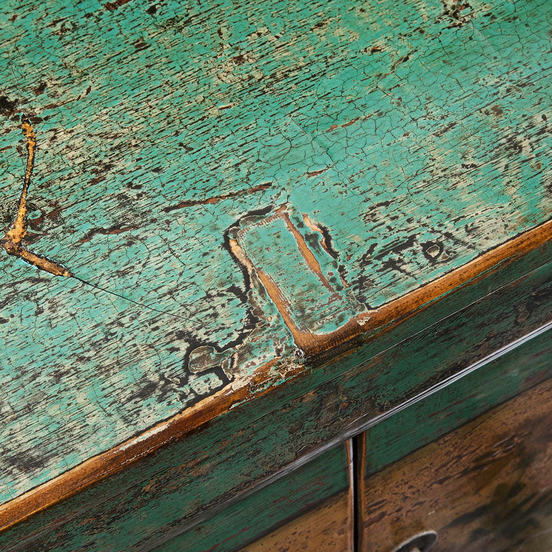 Top Detail From Vintage Mint Painted Floral Sideboard From Shanxi | Indigo Antiques