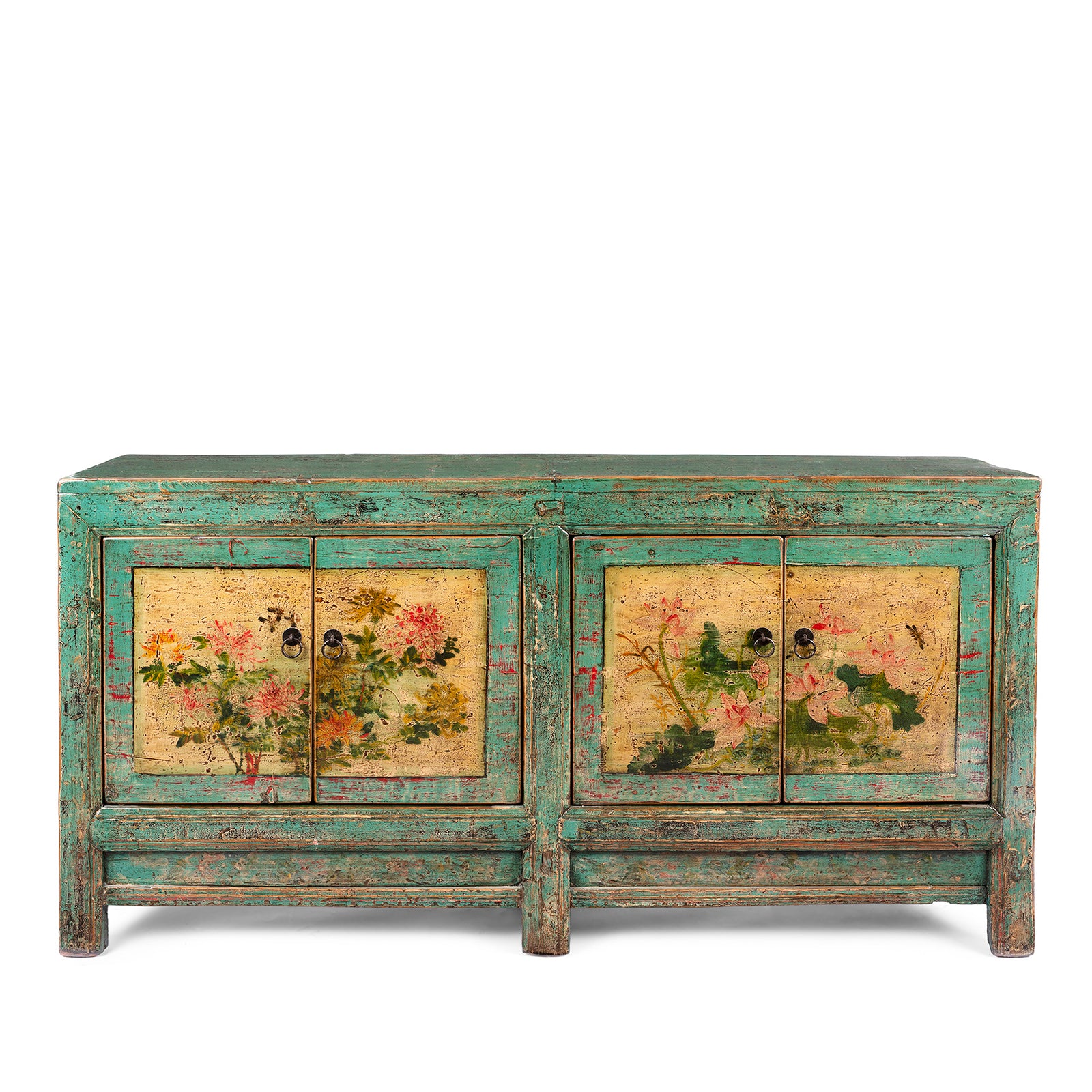 Vintage Mint Painted Floral Sideboard From Shanxi | Indigo Antiques