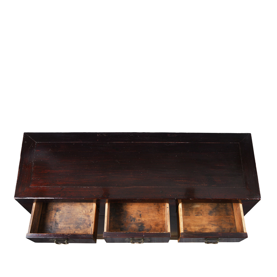 Top Down View And Drawer Interior Detail From Antique Chinese Lacquered Sideboard | Indigo Antiques