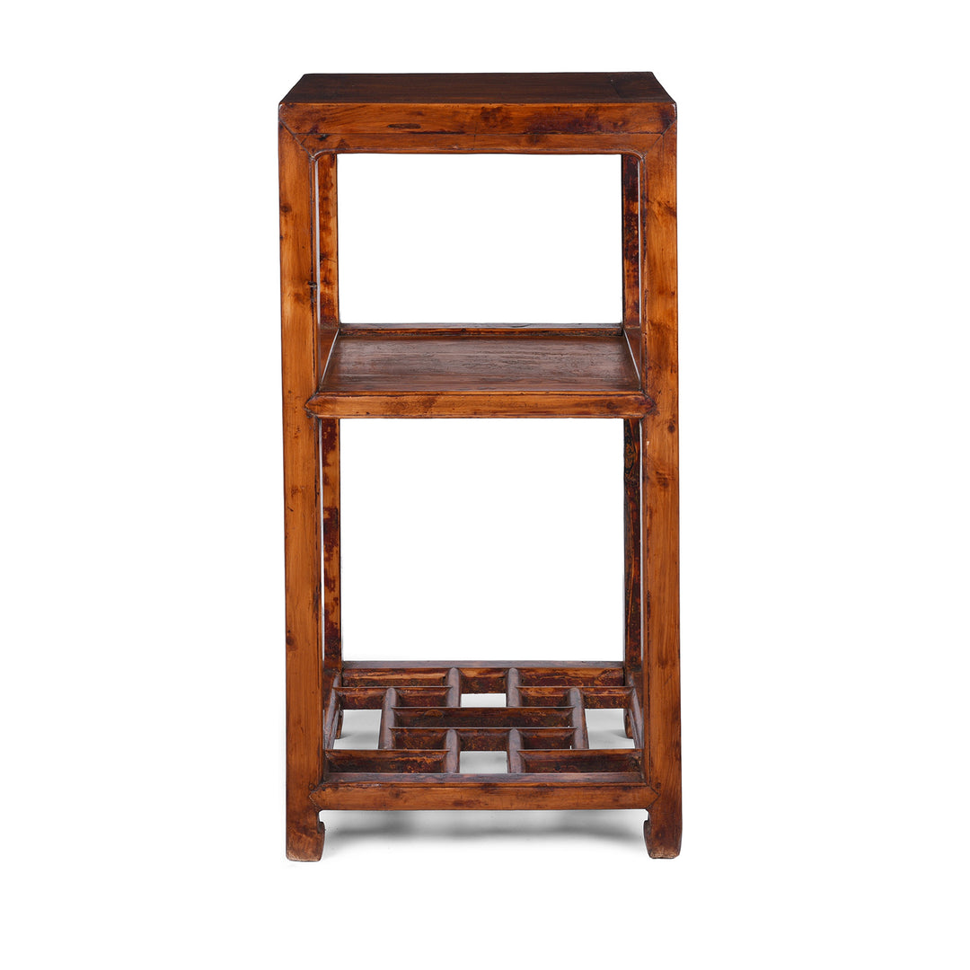 V1 19th Century Chinese Baimu Cypress Flower Stand With Shelf From Jiangsu Province Antique Furniture