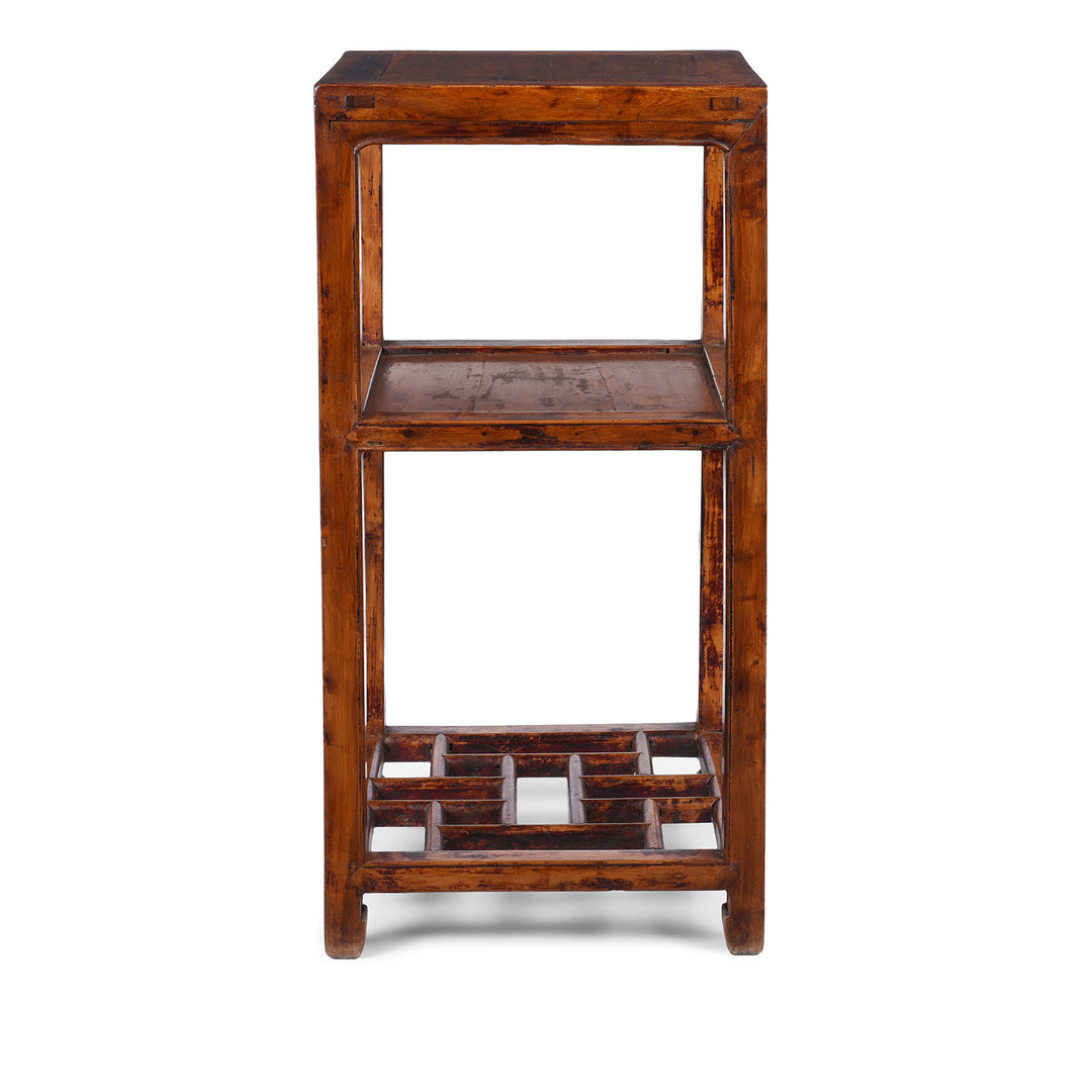 V2 19th Century Chinese Baimu Cypress Flower Stand With Shelf From Jiangsu Province Antique Furniture