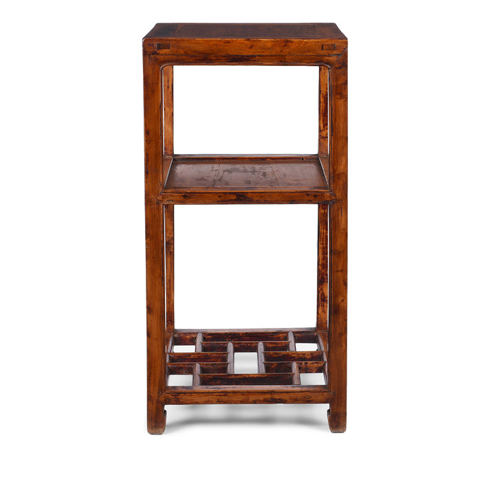 V2 19th Century Chinese Baimu Cypress Flower Stand With Shelf From Jiangsu Province Antique Furniture
