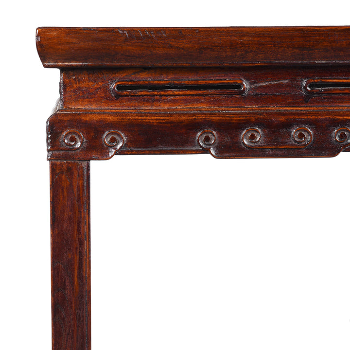 Corner Detail From Antique Chinese Red Elm Flower Stand From Jiangsu | Indigo Antiques