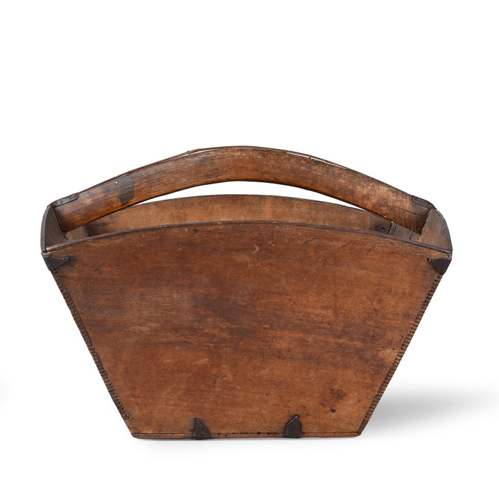 Antique Poplar Wood Market Trug With Handle And Rustic Patina