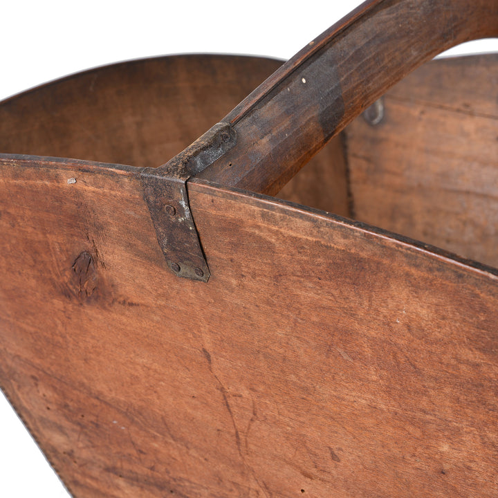 Handle Detail From Antique Poplar Wood Market Trug With Handle And Rustic Patina