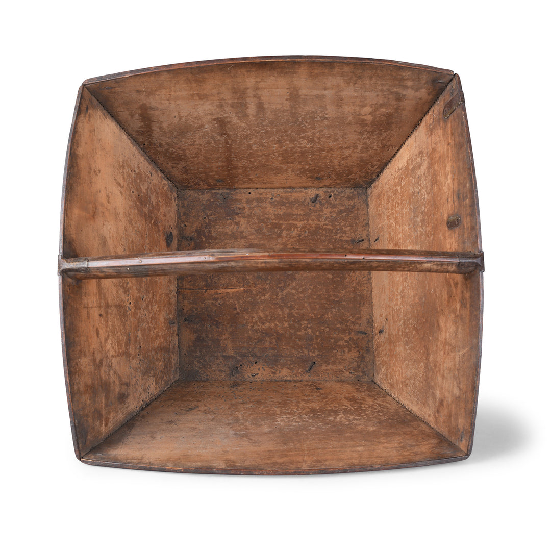 Interior Of Antique Poplar Wood Market Trug With Handle And Rustic Patina