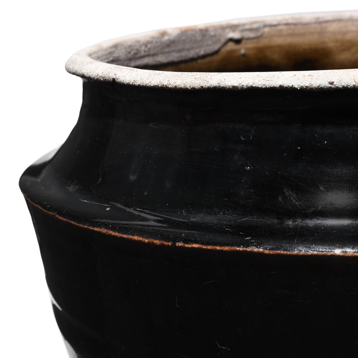Rim Detail From Antique Storage Jar With Black Glaze From Shanxi | Indigo Antiques