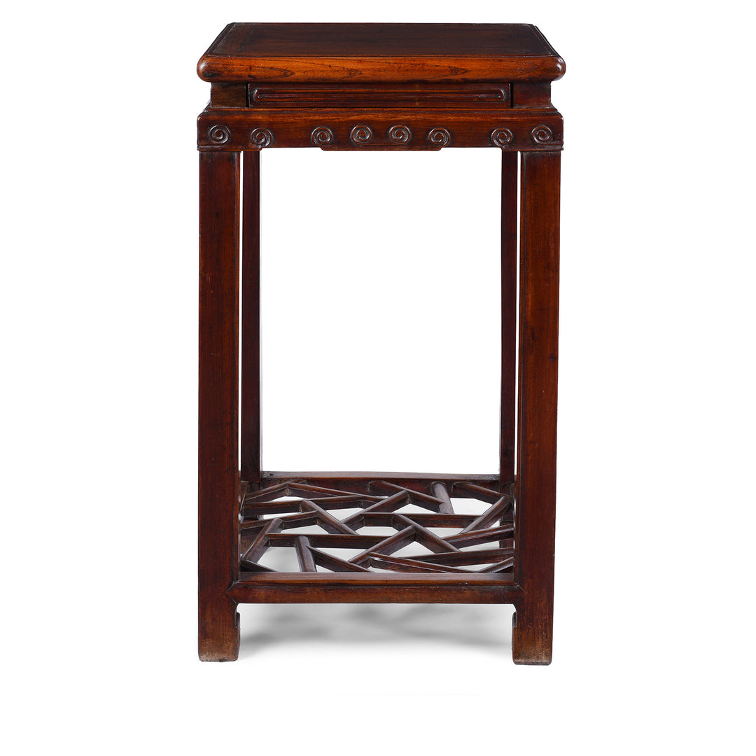 Option 1 19th Century Chinese Red Elm Flower Stand From Jiangsu With Drawer And Cracked Ice Lattice Shelf
