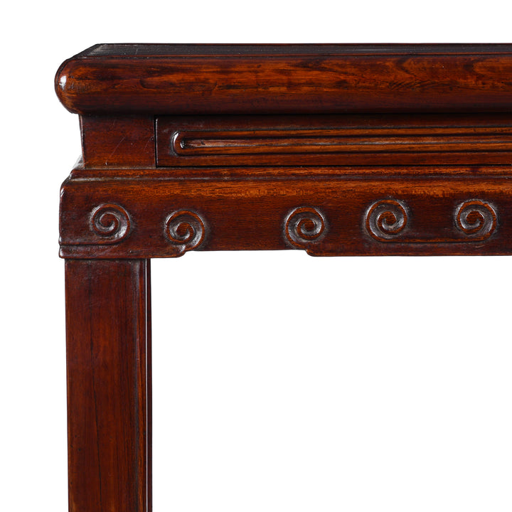 Corner Detail From Option 2 19th Century Chinese Red Elm Flower Stand From Jiangsu With Drawer And Cracked Ice Lattice Shelf