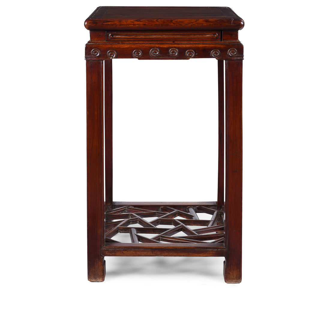 Option 2 19th Century Chinese Red Elm Flower Stand From Jiangsu With Drawer And Cracked Ice Lattice Shelf