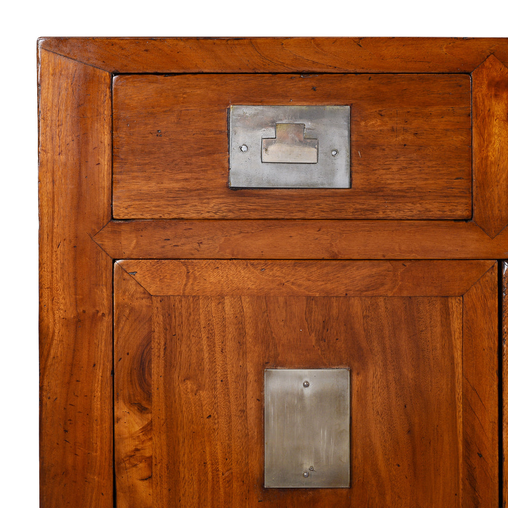 Corner Detail From Nineteenth Century Tianjin Camphor Wood Sideboard With Removable Panels And Three Drawers | Indigo Antiques