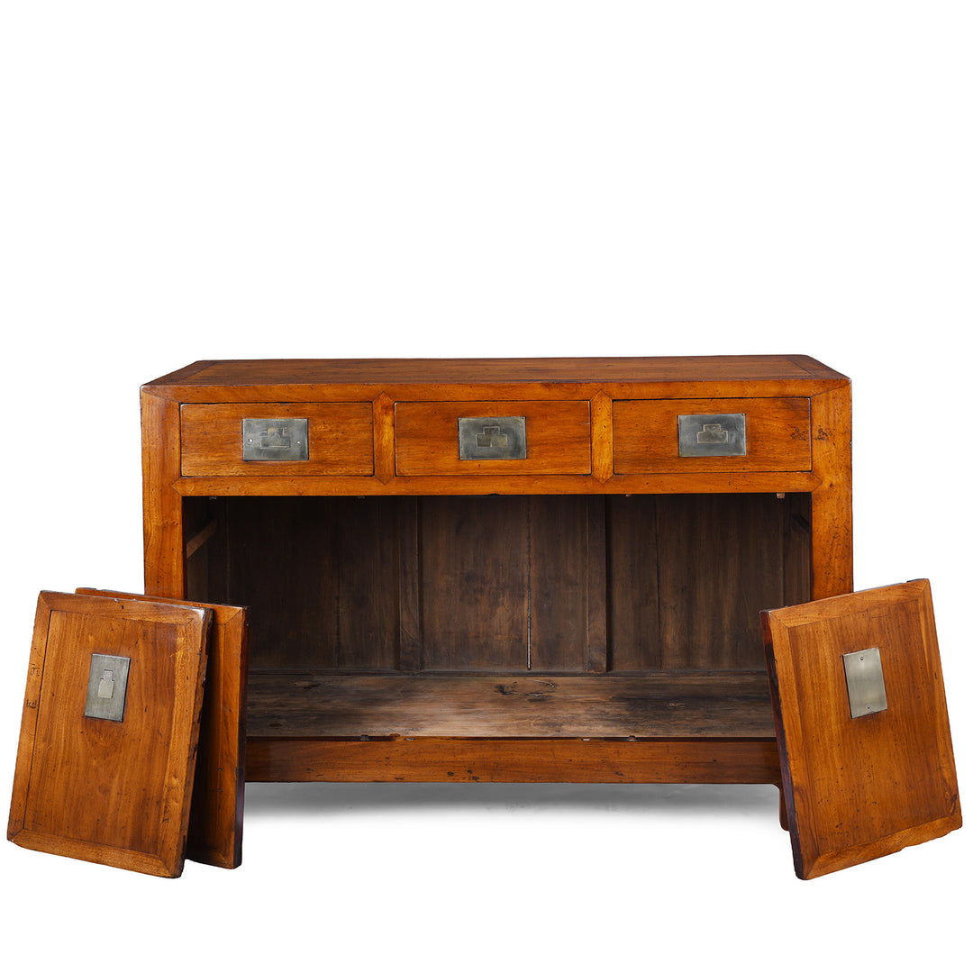Doors Removed View Of Nineteenth Century Tianjin Camphor Wood Sideboard With Removable Panels And Three Drawers | Indigo Antiques
