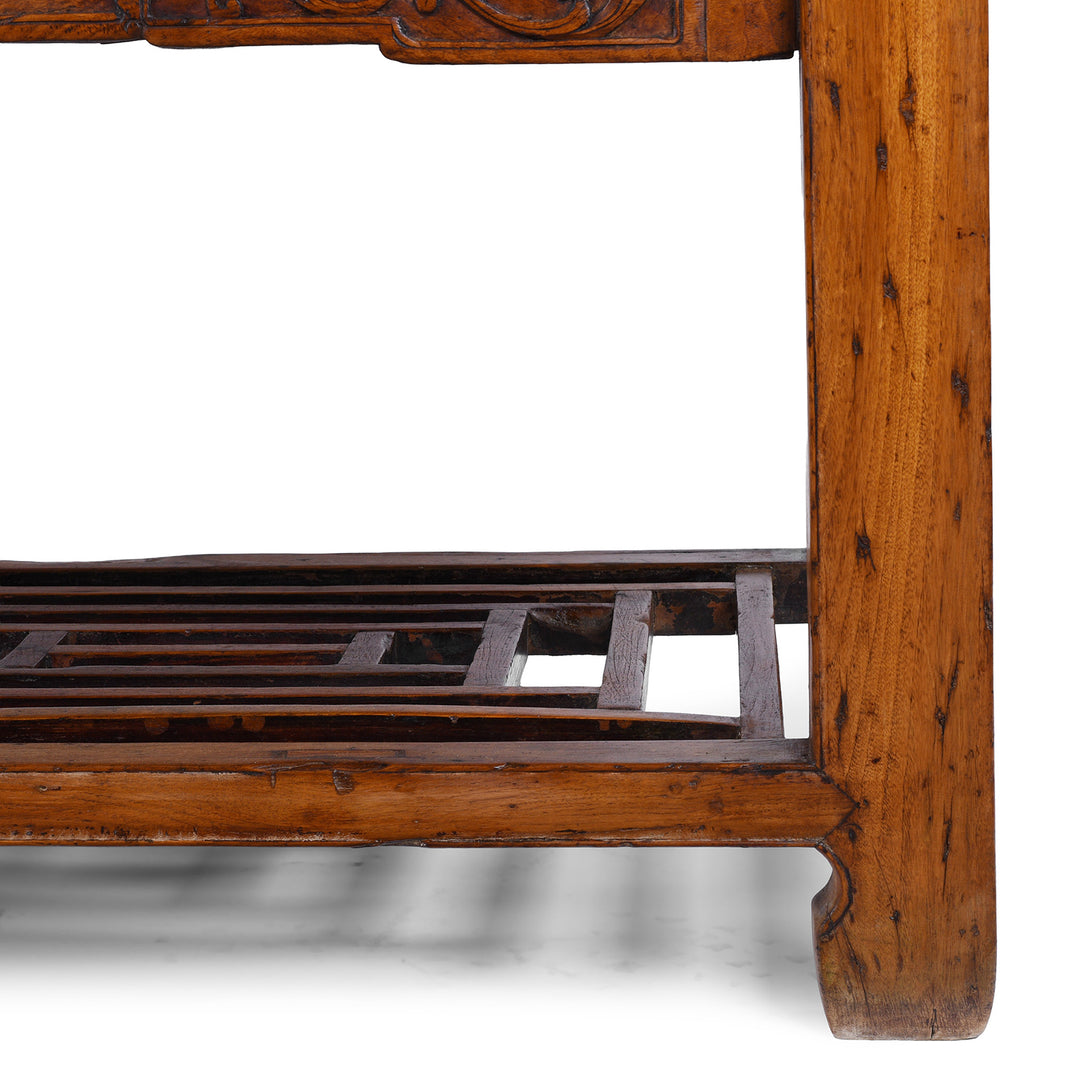 Leg Detail From Antique Chinese Tianjin Sideboard Made From Burr Camphor