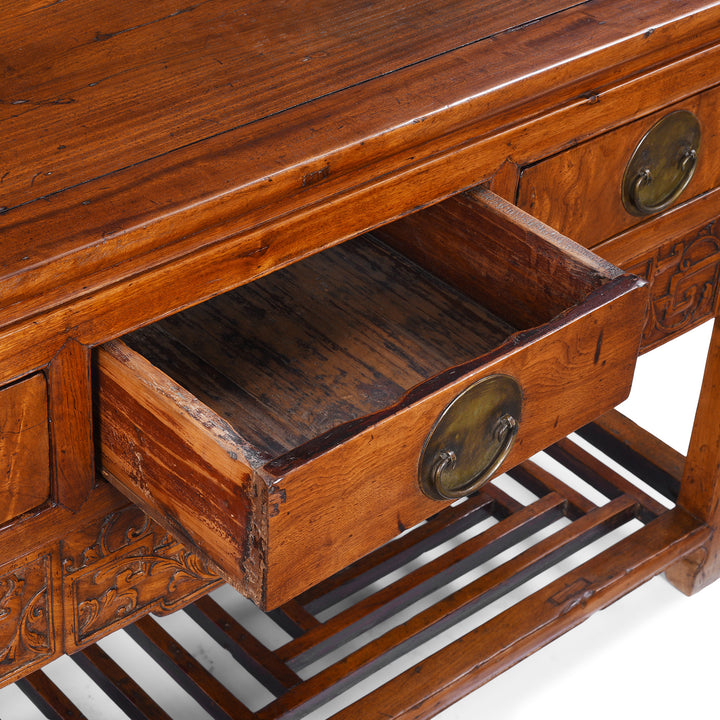 Drawer Detail From Antique Chinese Tianjin Sideboard Made From Burr Camphor