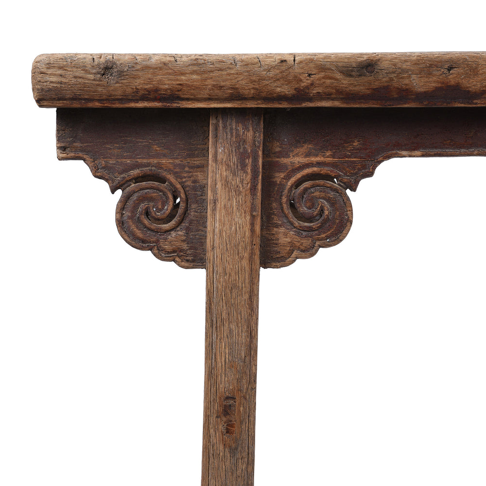 Corner Detail From Antique Elm Chinese Spring Bench From Shanxi Province | Indigo Antiques  