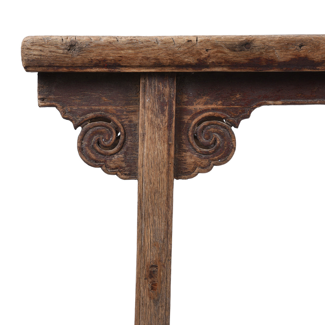 Corner Detail From Antique Elm Chinese Spring Bench From Shanxi Province | Indigo Antiques  